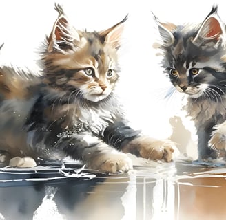 deux chatons maine coon en train de jouer