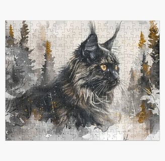 un maine coon noir sur un puzzle