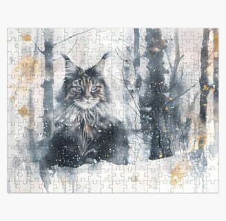 puzzle représentant un maine coon en forêt