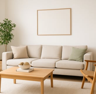 una sala de estar con un sofá y una mesa