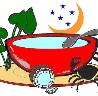 a bowl of soup with a crab spider on it