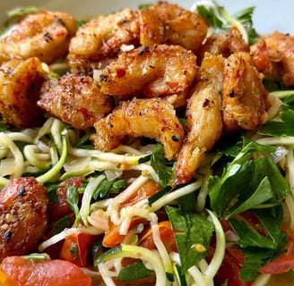Semaglutide Recipe: Ginger Prawns over Zoodles with Plum Tomatoes and Fresh Parsley