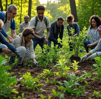 Travelers participating in a local ecological project.