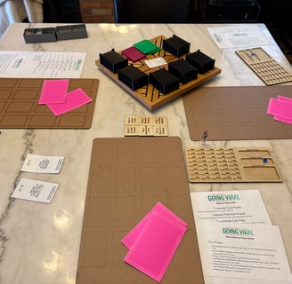 Picture of the first full playtest of going viral with family members.