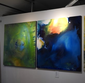 three paintings of abstract paintings of colorful abstracts