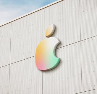Apple logo redesign sign on the modern building