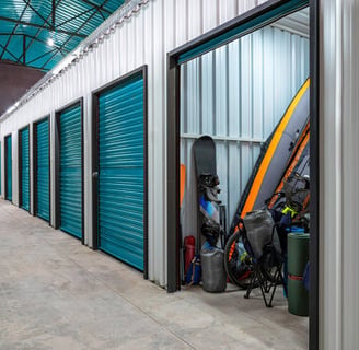 a storage unit with a lot of items stored