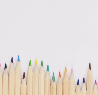 a group of colored pencils and colored pencils