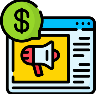 Paid marketing icon with dollar sign and ad tag symbolizing PPC advertising