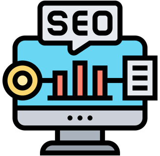 SEO icon with magnifying glass and webpage representing search engine optimization