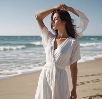 woman in white dress holder her hair