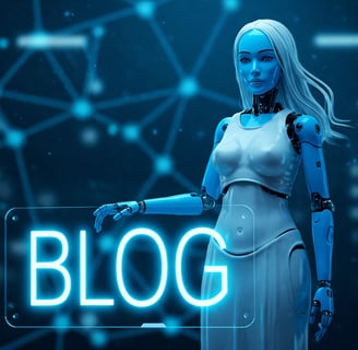 un robot qui tien une pancarte  blog