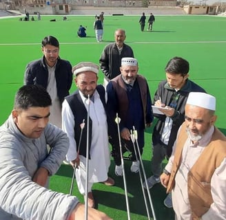 a group of men standing around a target