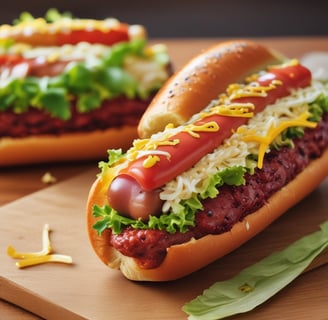 A gourmet sandwich made with thick slices of toasted bread covered with sesame seeds. Inside, there is a layer of grilled meat complemented by a melted cheese topping and a vibrant green sauce, possibly pesto or chimichurri.