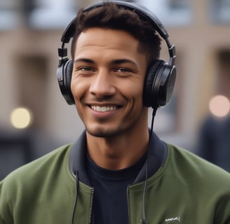 man in red and black striped crew neck shirt wearing headphones