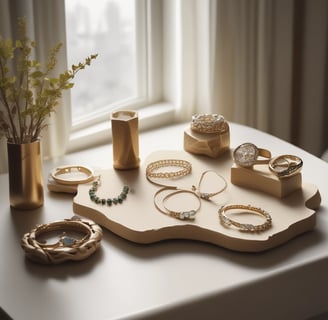 a table with a bunch of jewelry on it