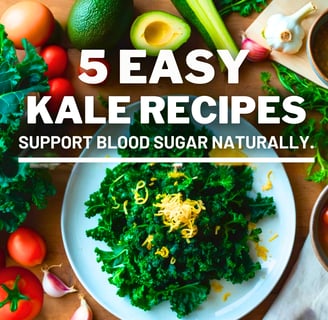 Fresh kale, vegetables, and a plated dish on a rustic table highlighting healthy cooking ingredients
