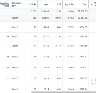 Google Ads results during August