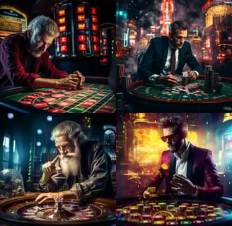 Hombre en un casino apostando por el futuro, representando riesgo, decisión y visión estratégica en un entorno de juego