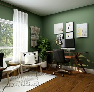 a room with a desk and a chair