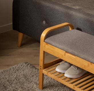a bench with a bench and a bench with a shoe rack