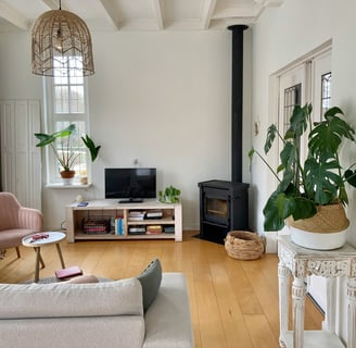 a living room with a couch and a television