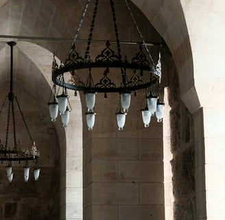 a chandelier hanging from a ceiling