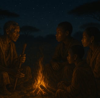 a group of people sitting around a campfire