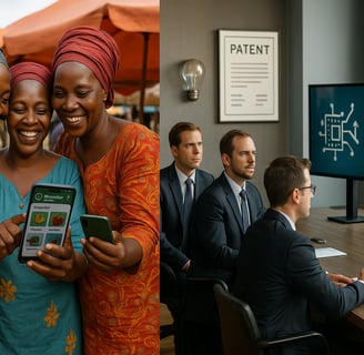 a group of people standing around a table