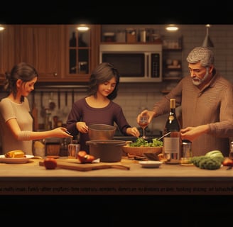 a man and woman cooking in a kitchen