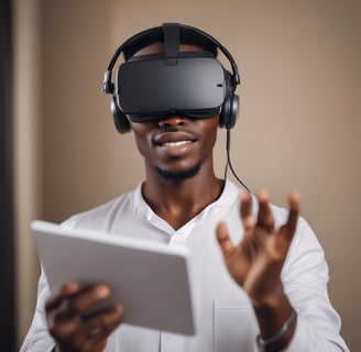 woman in black sweater holding white and black vr goggles