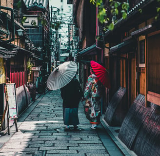 people walking down streets in asia