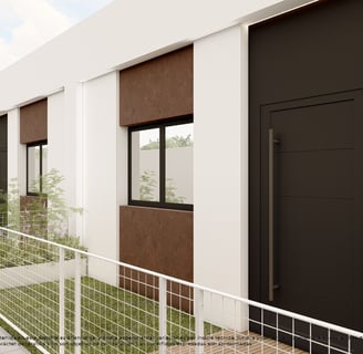 a building with a fenced in area with a fence