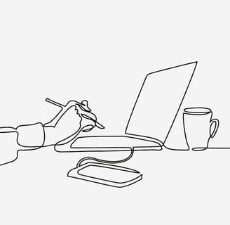 Drawing of a person working on a laptop