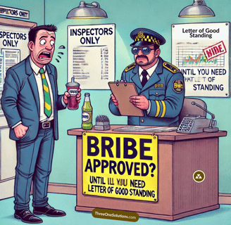 A confident businessman thinking, "I just need that Letter of Good Standing; it'll be fine.