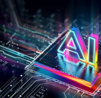 a computer processor with a colorful neon sign
