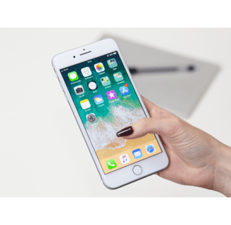 a person holding a Apple iPhone in their hand