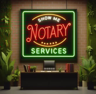 a neon logo sign that says Show Me Notary Services