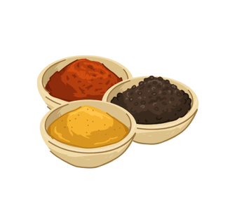 graphic of 3 bowls of colourful spices