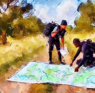 Two people planning a route