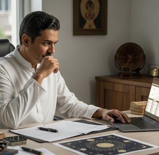 a man sitting at a desk with a laptop computer