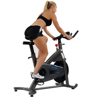Riding an exercise bike