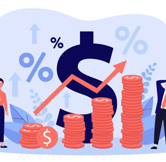 crifrão com pessoas e grafico com tendencia para cima
