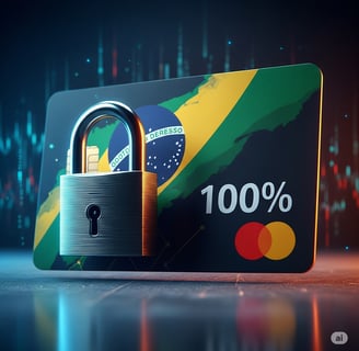 cartão de credito com a bandeira do brasil cobrindo ele e um cadeado na frente