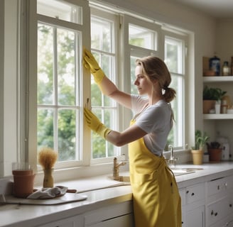 a lady washing windows