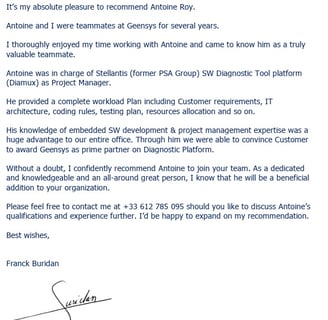 Feedback from the Senior Business Manager in charge of PSA/Stellantis client