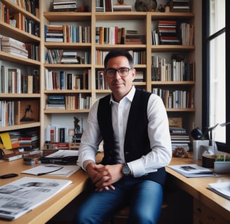 Una hombre de 40 años trabajando en su empresa, que es una gestoria
