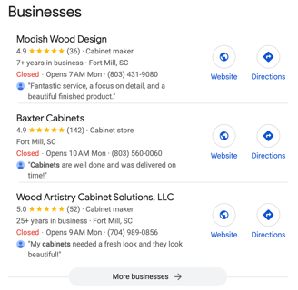 a phone screen showing a list of business and business services