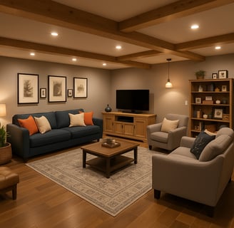 Finished basement living room with wood floors, and family-friendly layout in St. Thomas Ontario.