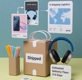 uma caixa  de remessa e fones de ouvido